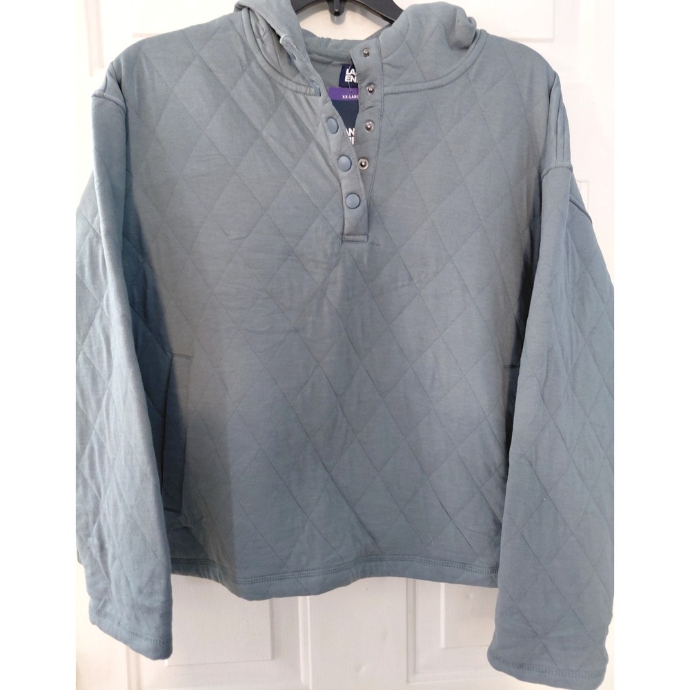 Land's End Women's Quilted Pullover Hoodie Green XXL